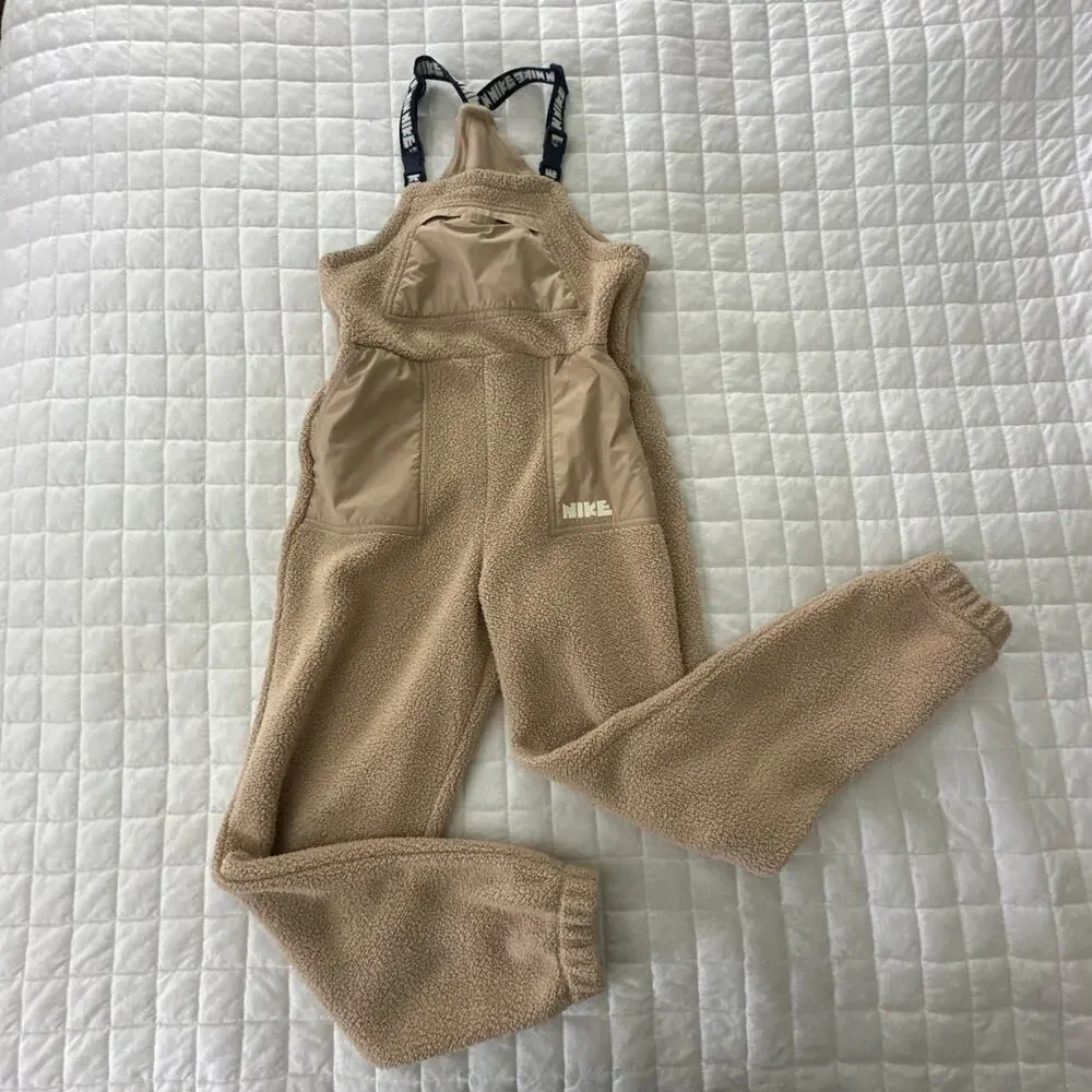 Nike Overalls Kids Large Tan Sherpa Fleece Bib Outdoor Casual Activewear Gorp